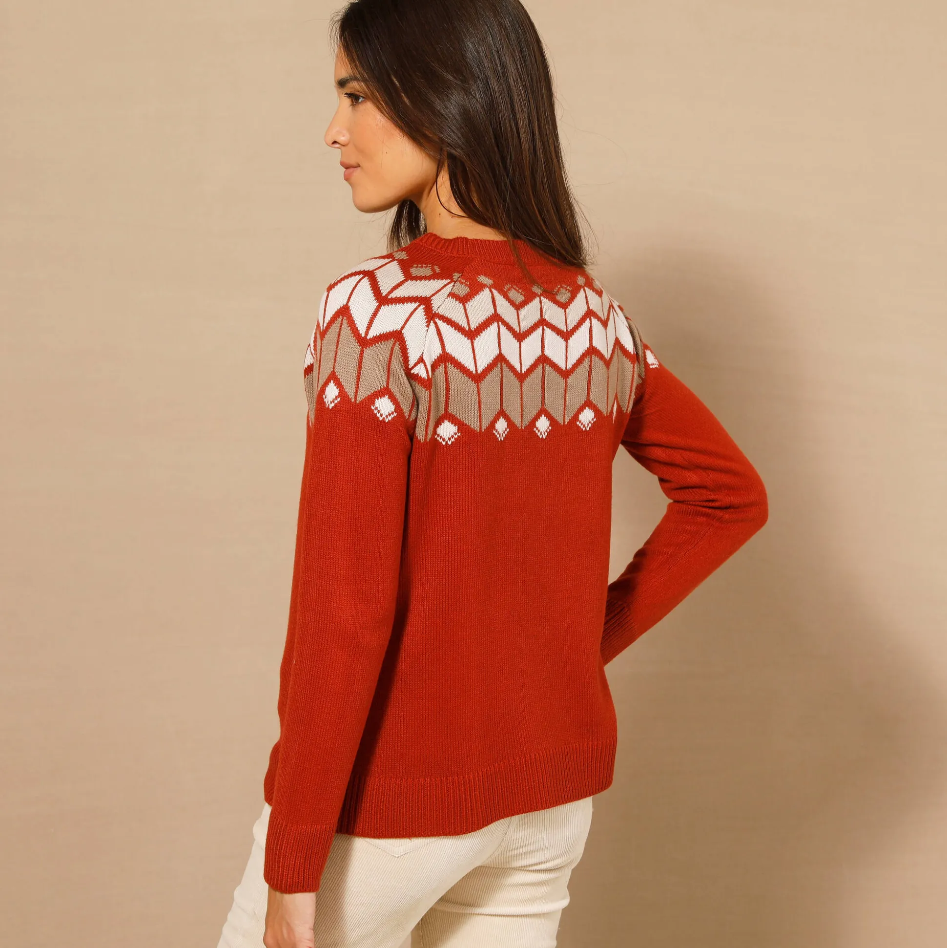 Trui met decolleté in jacquard