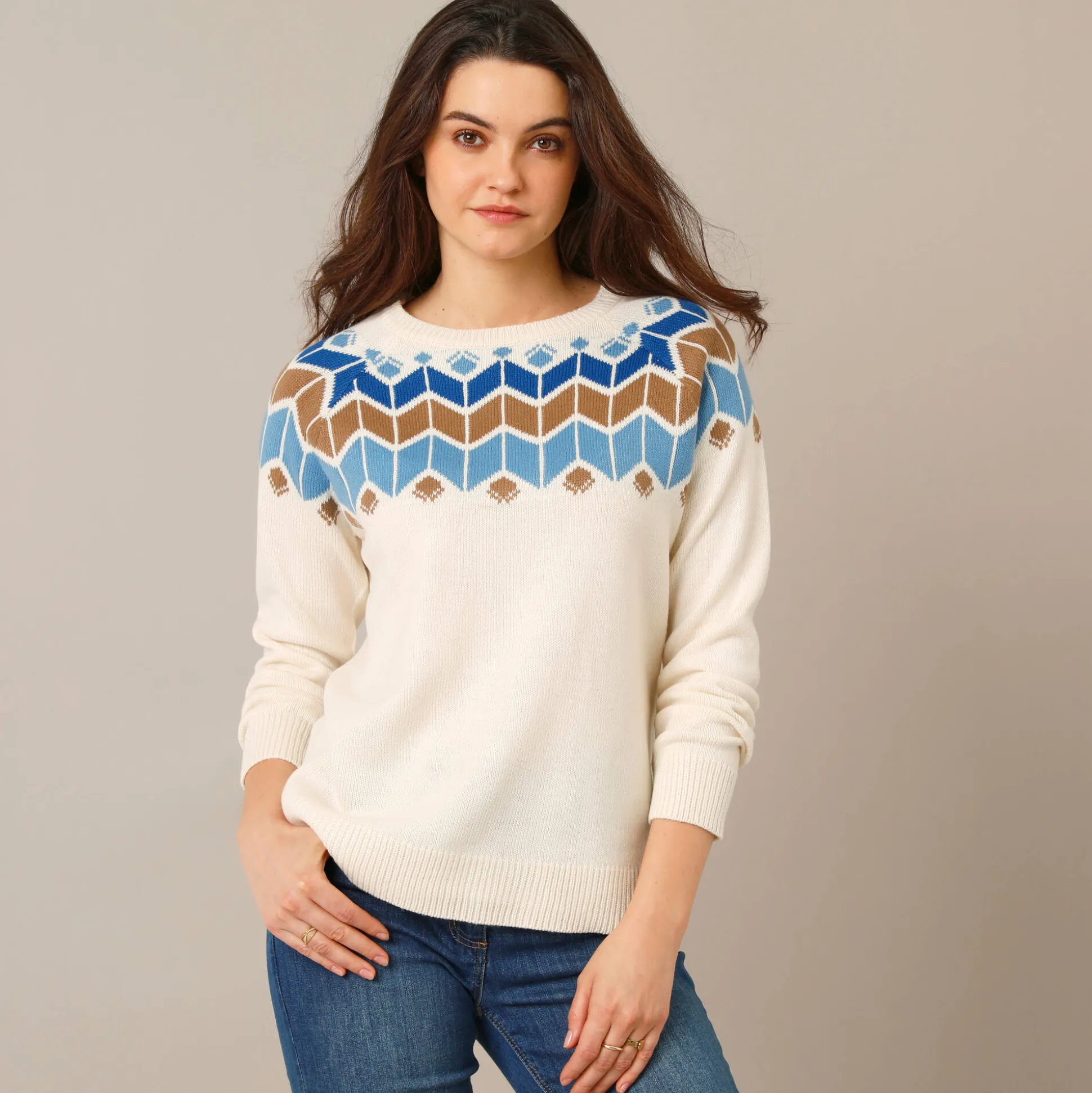 Trui met decolleté in jacquard