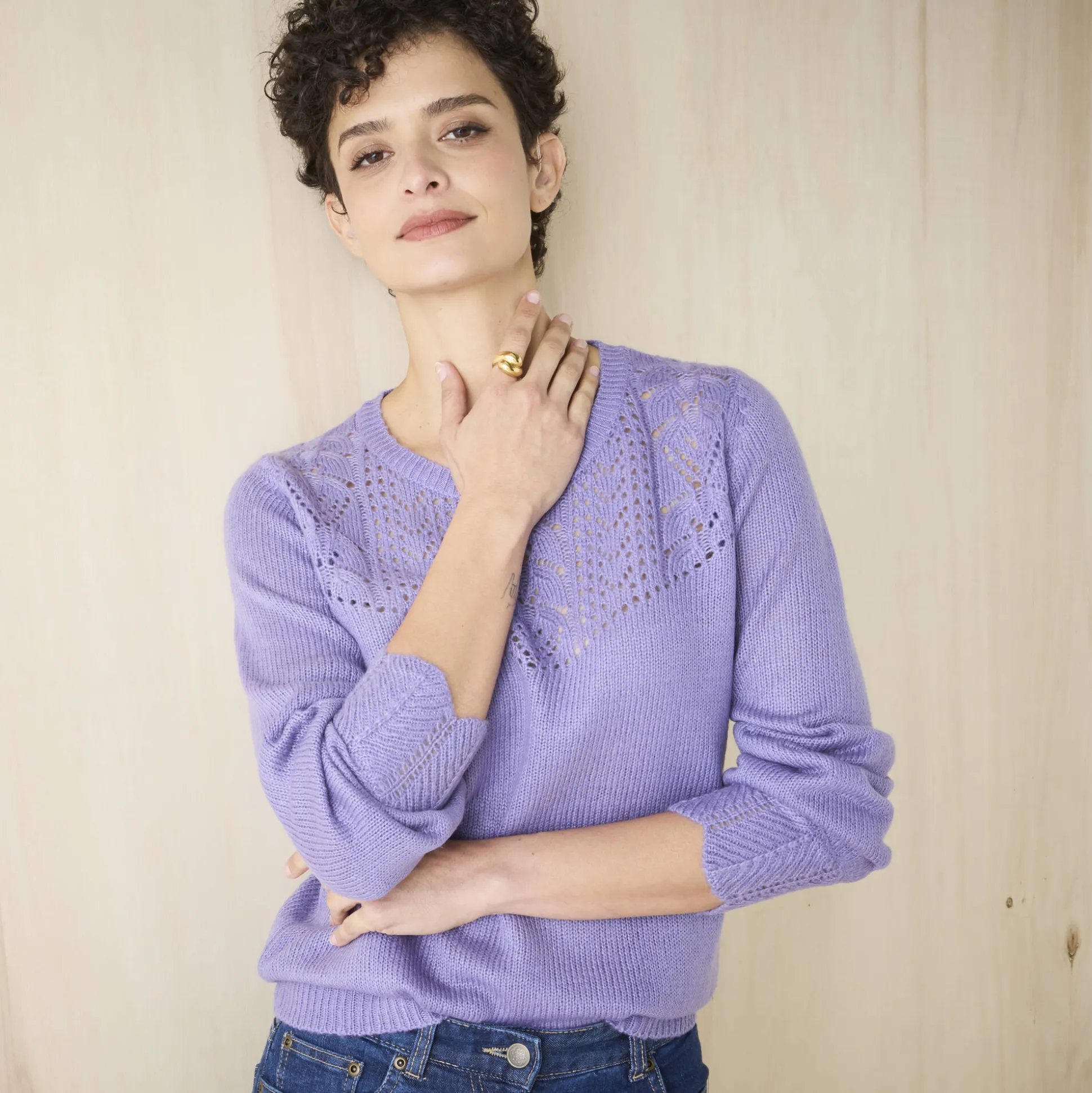 Trui met details in pointelletricot