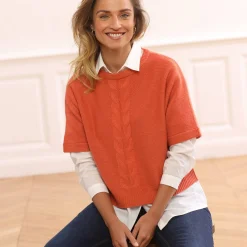 Trui met ellebooglange mouwen in kabeltricot