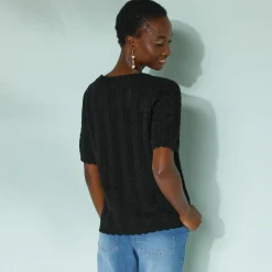 Trui met festonafwerking en korte mouwen, fantasie ajourtricot