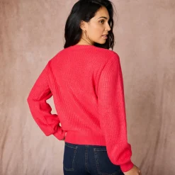 Trui met goudkleurige knopen, patenttricot