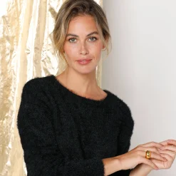 Trui met kanten rug, in harig tricot