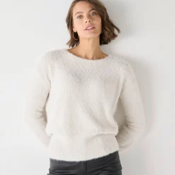 Trui met kanten rug, in harig tricot