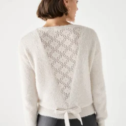 Trui met kanten rug, in harig tricot