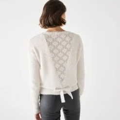 Trui met kanten rug, in harig tricot