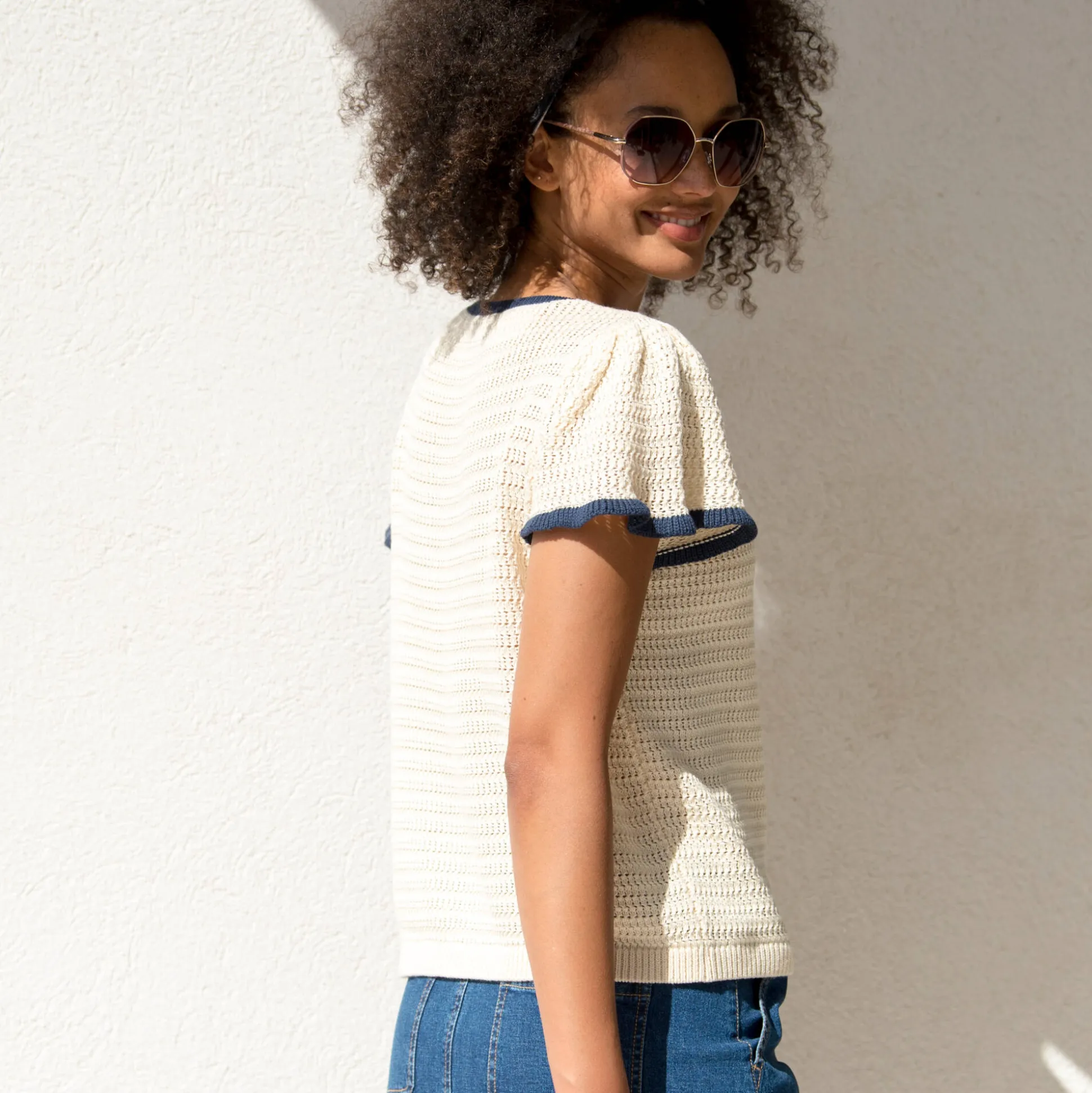 Trui met korte mouwen, fantasietricot