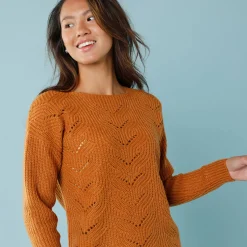Trui met lange mouwen en ronde hals, pareltricot, speciaal voor kleine lengtes