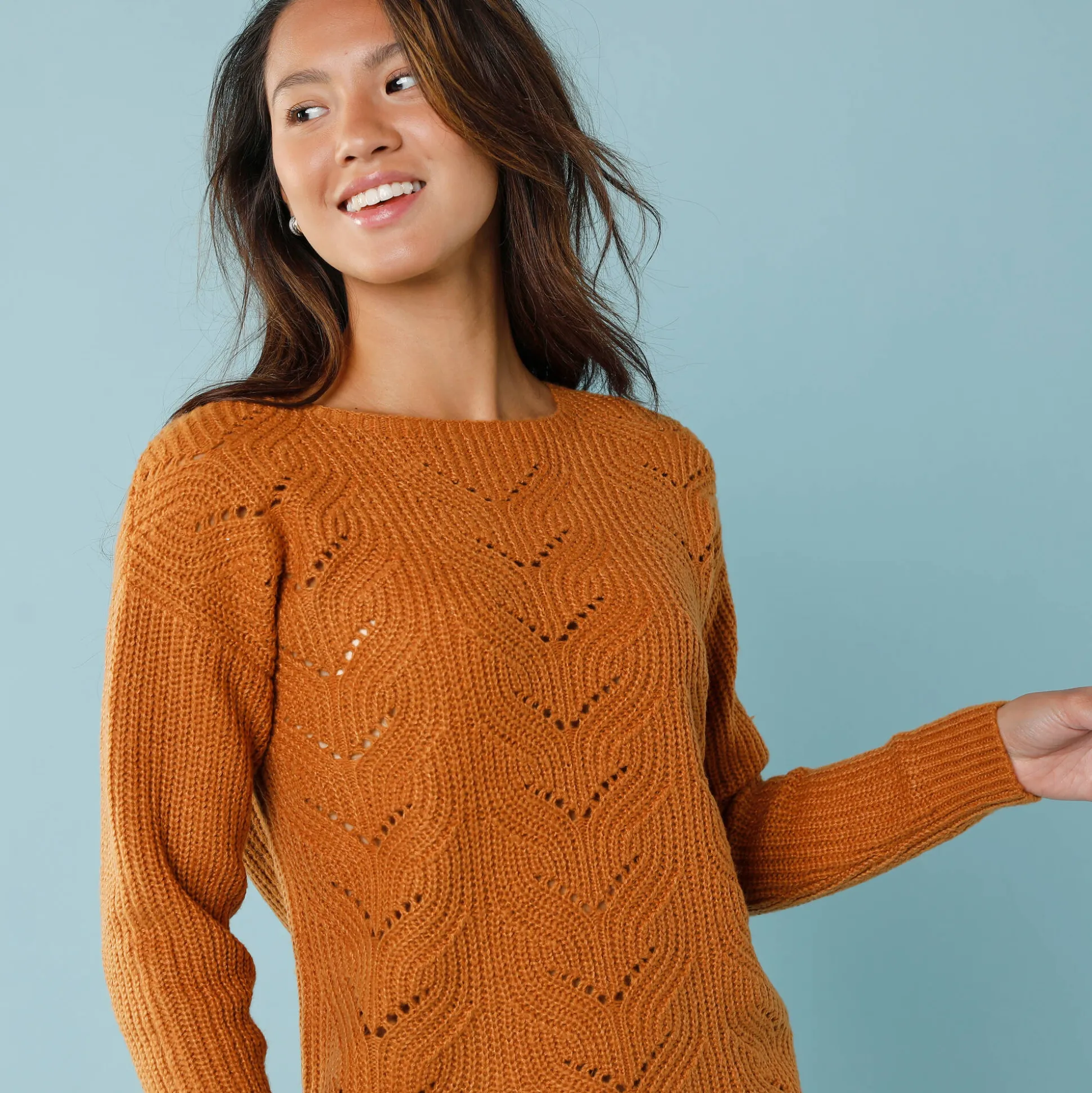Trui met lange mouwen en ronde hals, pareltricot, speciaal voor kleine lengtes