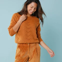 Trui met lange mouwen en ronde hals, pareltricot, speciaal voor kleine lengtes