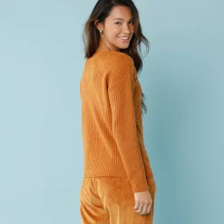 Trui met lange mouwen en ronde hals, pareltricot, speciaal voor kleine lengtes