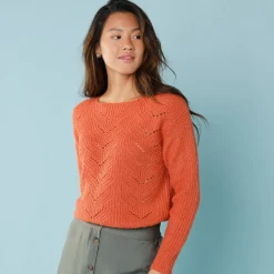 Trui met lange mouwen en ronde hals, pareltricot, speciaal voor kleine lengtes