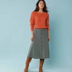 Trui met lange mouwen en ronde hals, pareltricot, speciaal voor kleine lengtes