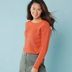 Trui met lange mouwen en ronde hals, pareltricot, speciaal voor kleine lengtes