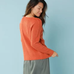 Trui met lange mouwen en ronde hals, pareltricot, speciaal voor kleine lengtes