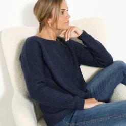 Trui met lange mouwen en ronde hals, pareltricot, speciaal voor kleine lengtes