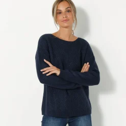 Trui met lange mouwen en ronde hals, pareltricot, speciaal voor kleine lengtes