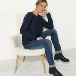 Trui met lange mouwen en ronde hals, pareltricot, speciaal voor kleine lengtes