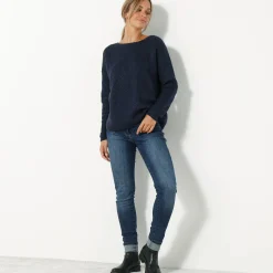 Trui met lange mouwen en ronde hals, pareltricot, speciaal voor kleine lengtes