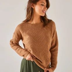 Trui met lange mouwen en ronde hals, pareltricot, speciaal voor kleine lengtes