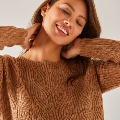 Trui met lange mouwen en ronde hals, pareltricot, speciaal voor kleine lengtes