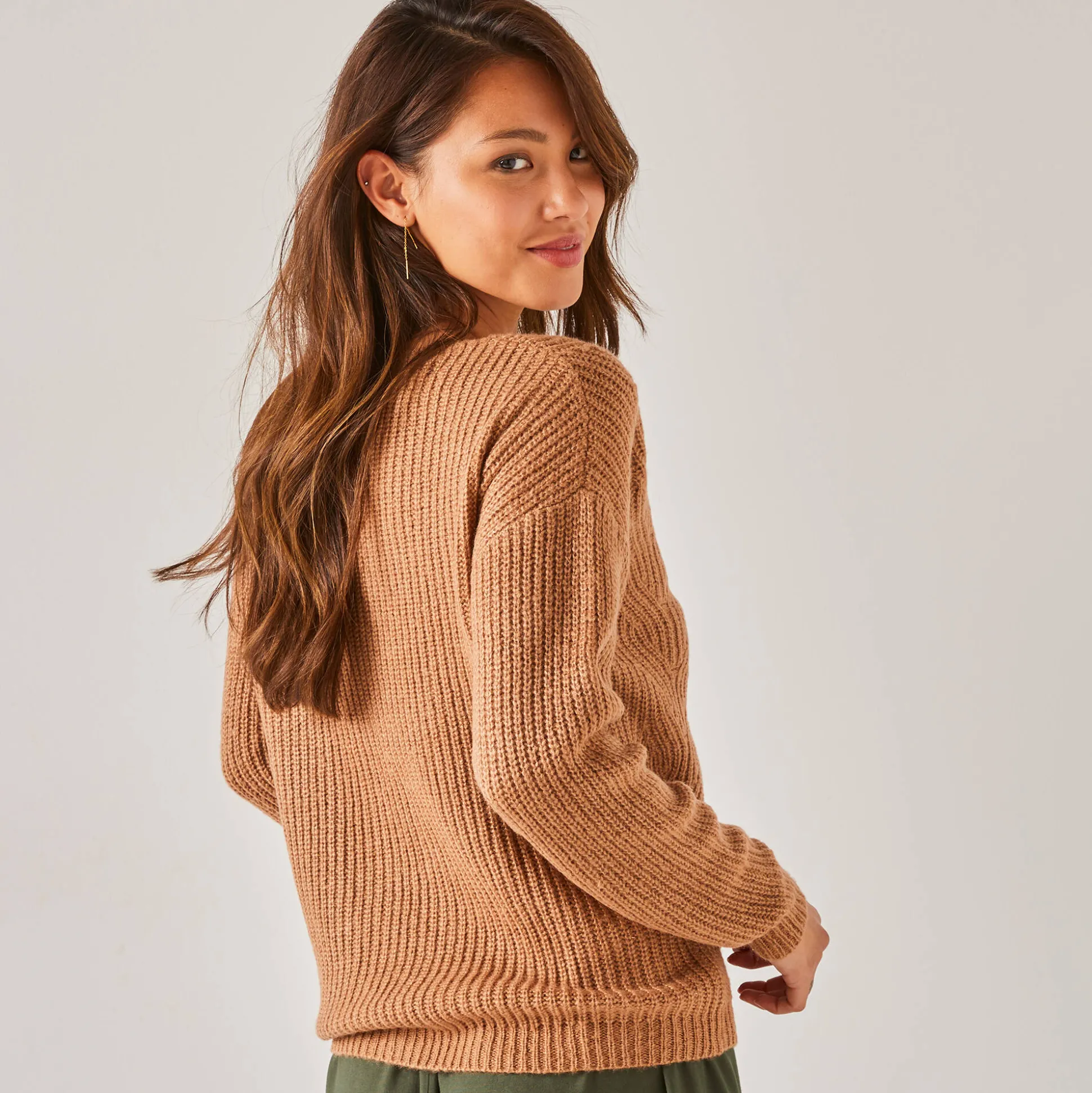 Trui met lange mouwen en ronde hals, pareltricot, speciaal voor kleine lengtes