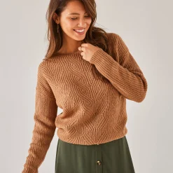 Trui met lange mouwen en ronde hals, pareltricot, speciaal voor kleine lengtes
