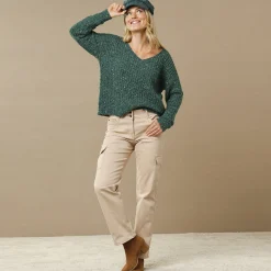 Trui met loose volume en V-hals, gespikkeld patenttricot