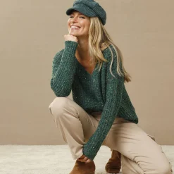 Trui met loose volume en V-hals, gespikkeld patenttricot