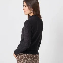 Trui met opstaande ritskraag, kabeltricot en kasjmiertouch