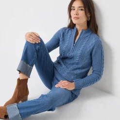 Trui met opstaande ritskraag, kabeltricot en kasjmiertouch