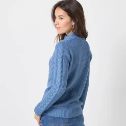 Trui met opstaande ritskraag, kabeltricot en kasjmiertouch