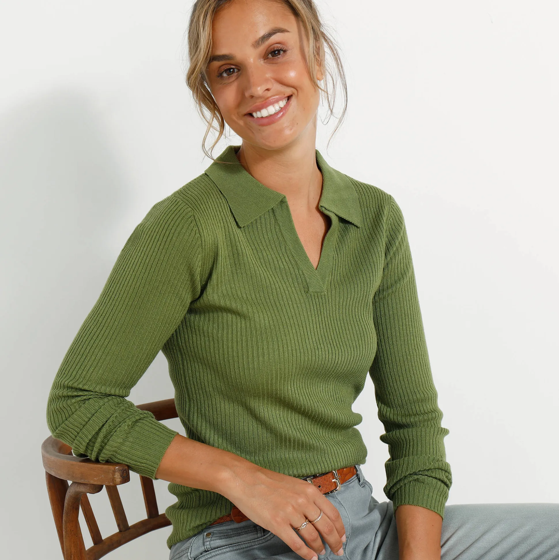 Trui met polokraag, ribtricot