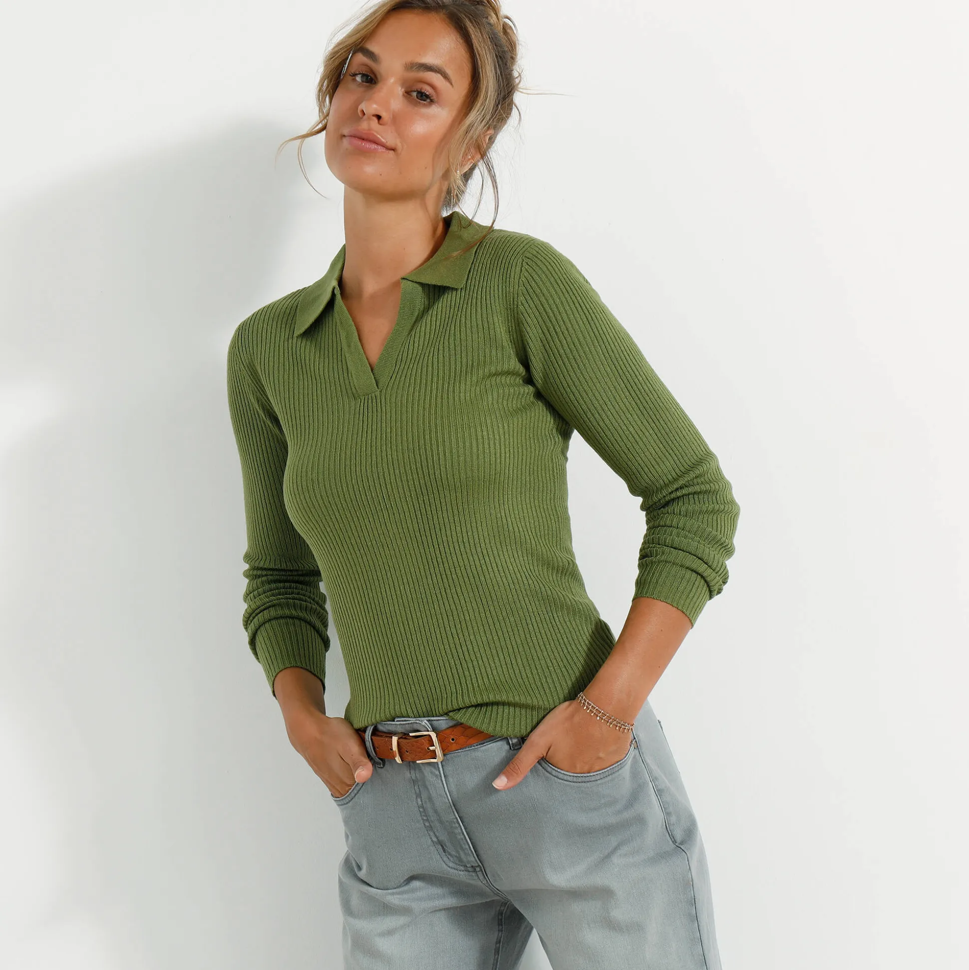 Trui met polokraag, ribtricot