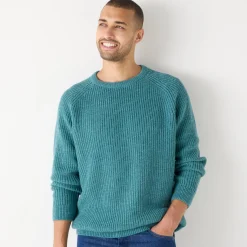 Trui met ronde hals en haak ingezette mouwen, patenttricot met 30% wol