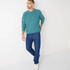Trui met ronde hals en haak ingezette mouwen, patenttricot met 30% wol