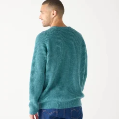 Trui met ronde hals en haak ingezette mouwen, patenttricot met 30% wol
