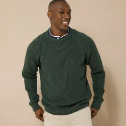 Trui met ronde hals en haak ingezette mouwen, patenttricot met 30% wol