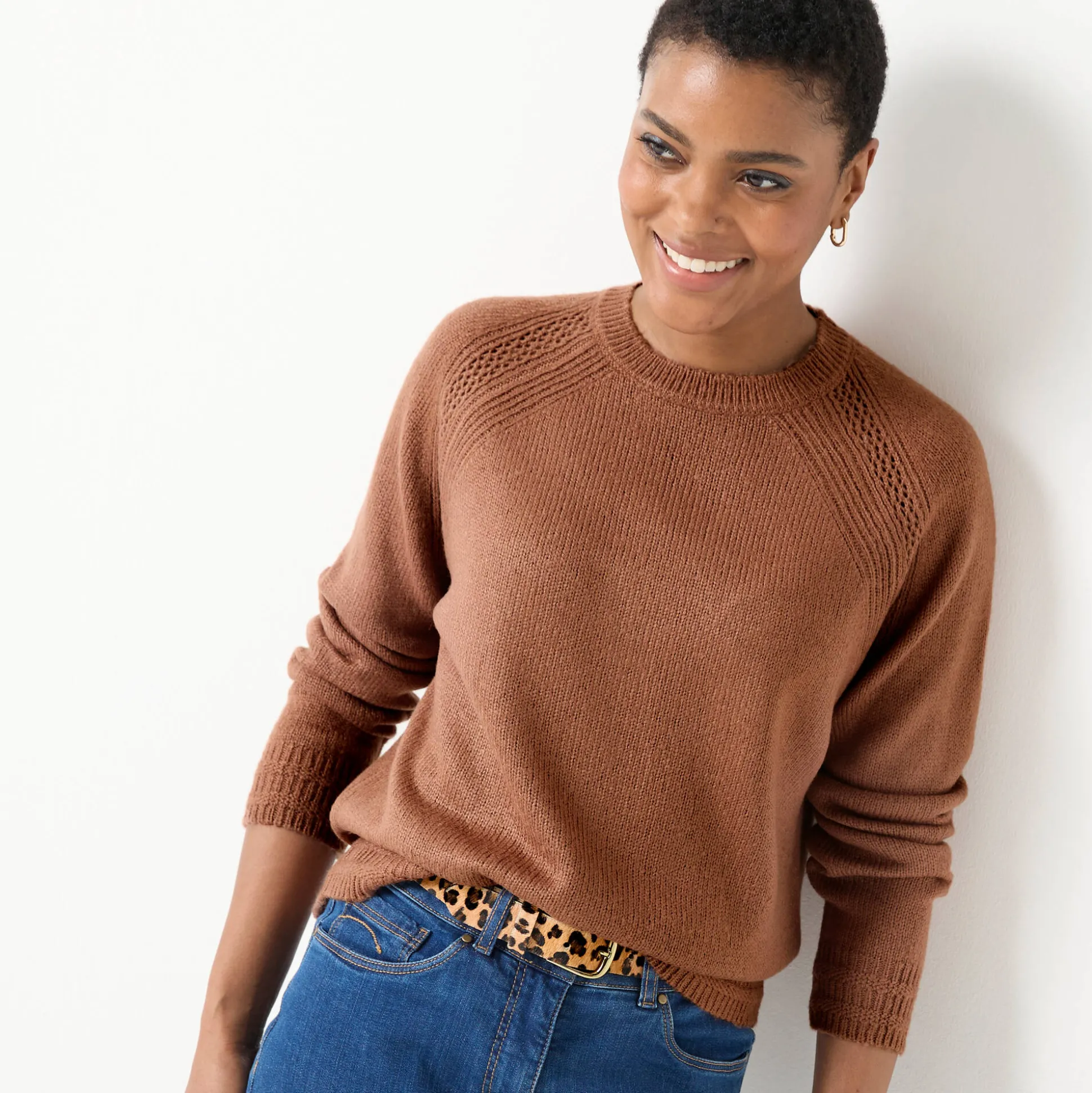 Trui met ronde hals, fantasietricot met zachte touch