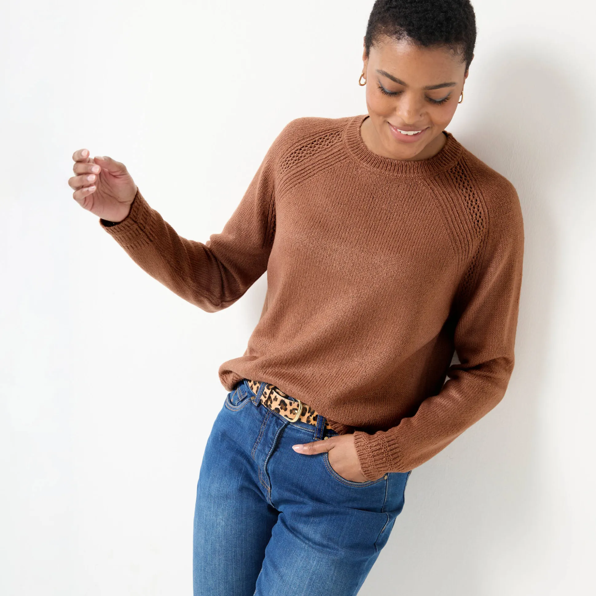 Trui met ronde hals, fantasietricot met zachte touch