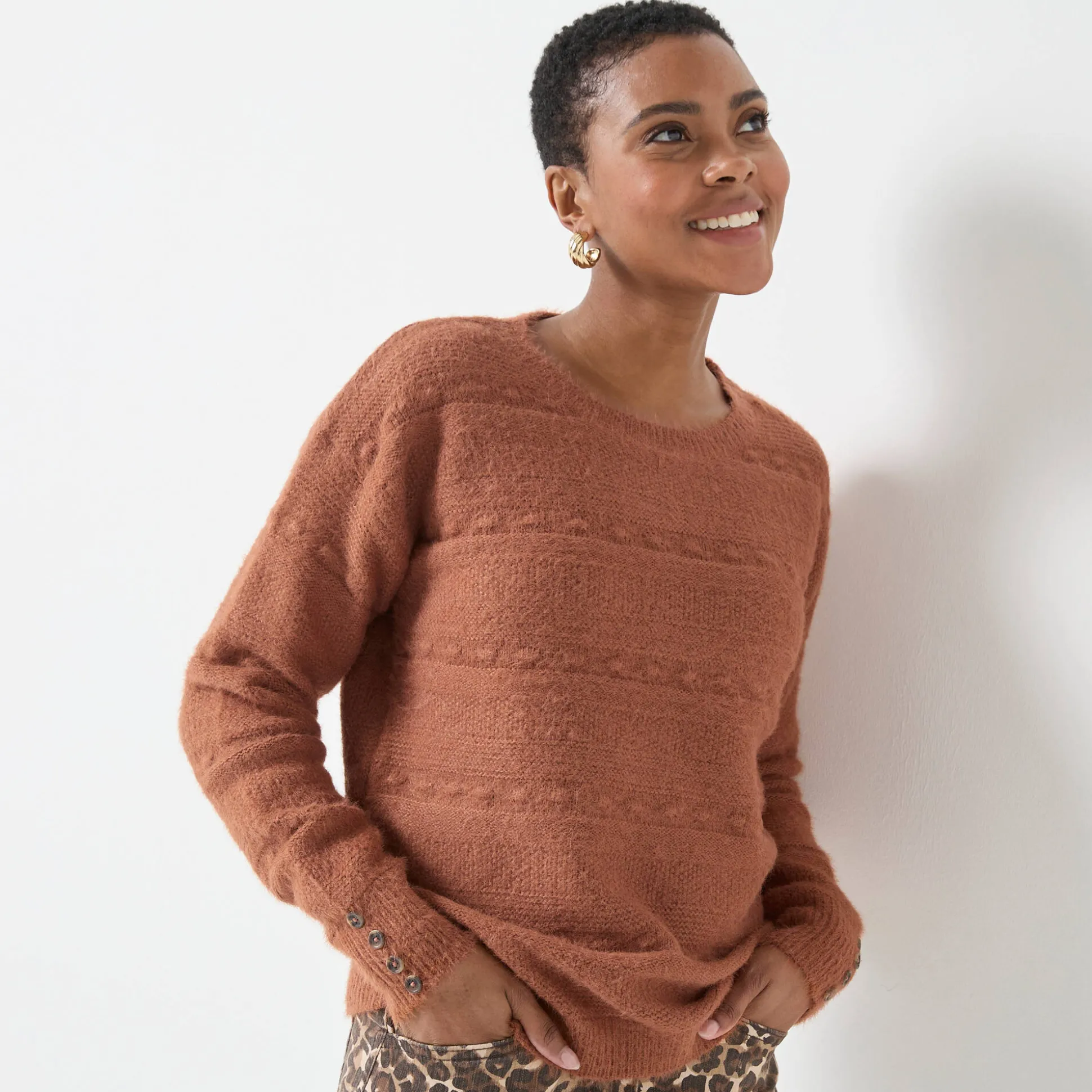 Trui met ronde hals, harig fantasietricot
