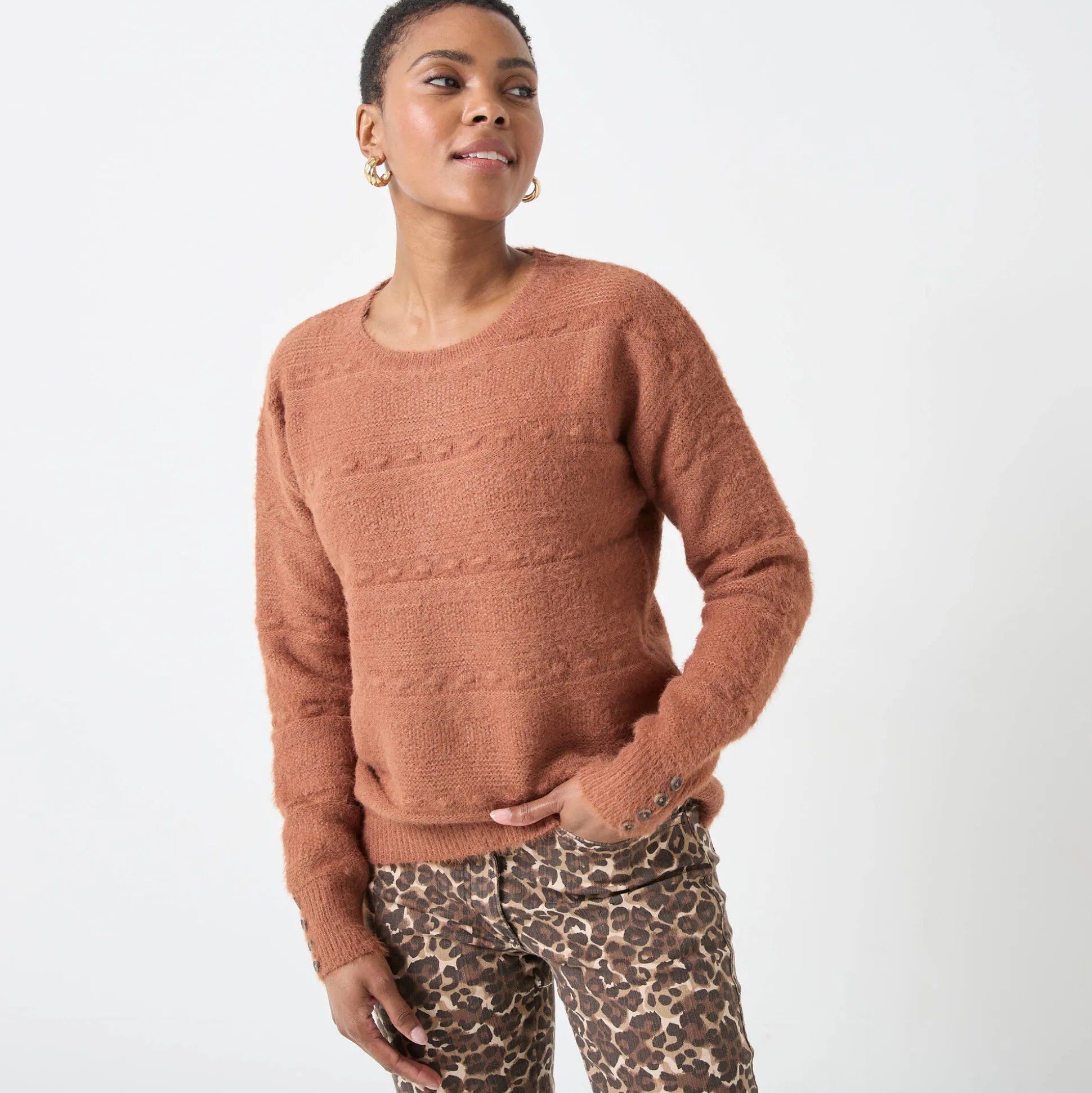 Trui met ronde hals, harig fantasietricot