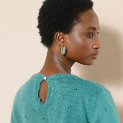 Trui met ronde hals, pointelletricot met mohairtouch