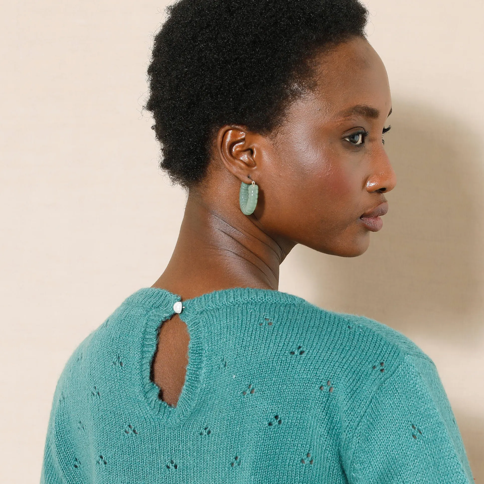 Trui met ronde hals, pointelletricot met mohairtouch