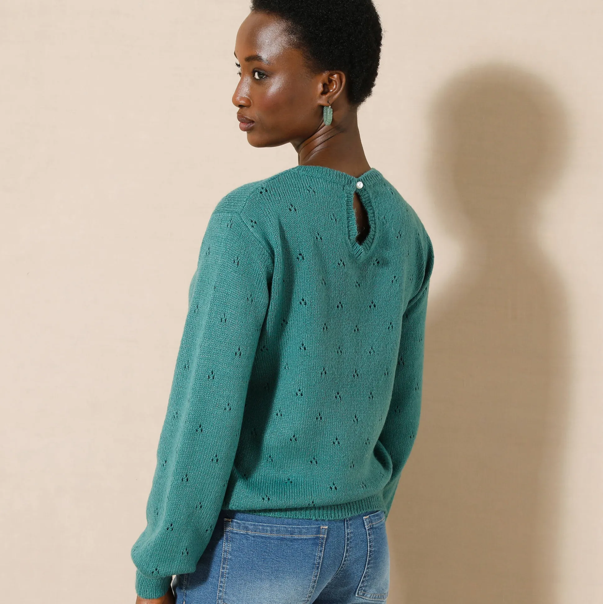 Trui met ronde hals, pointelletricot met mohairtouch