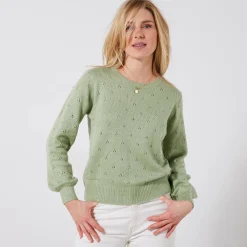 Trui met ronde hals, pointelletricot met mohairtouch