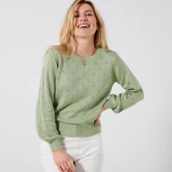 Trui met ronde hals, pointelletricot met mohairtouch