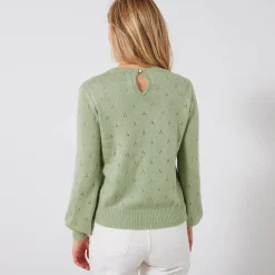 Trui met ronde hals, pointelletricot met mohairtouch