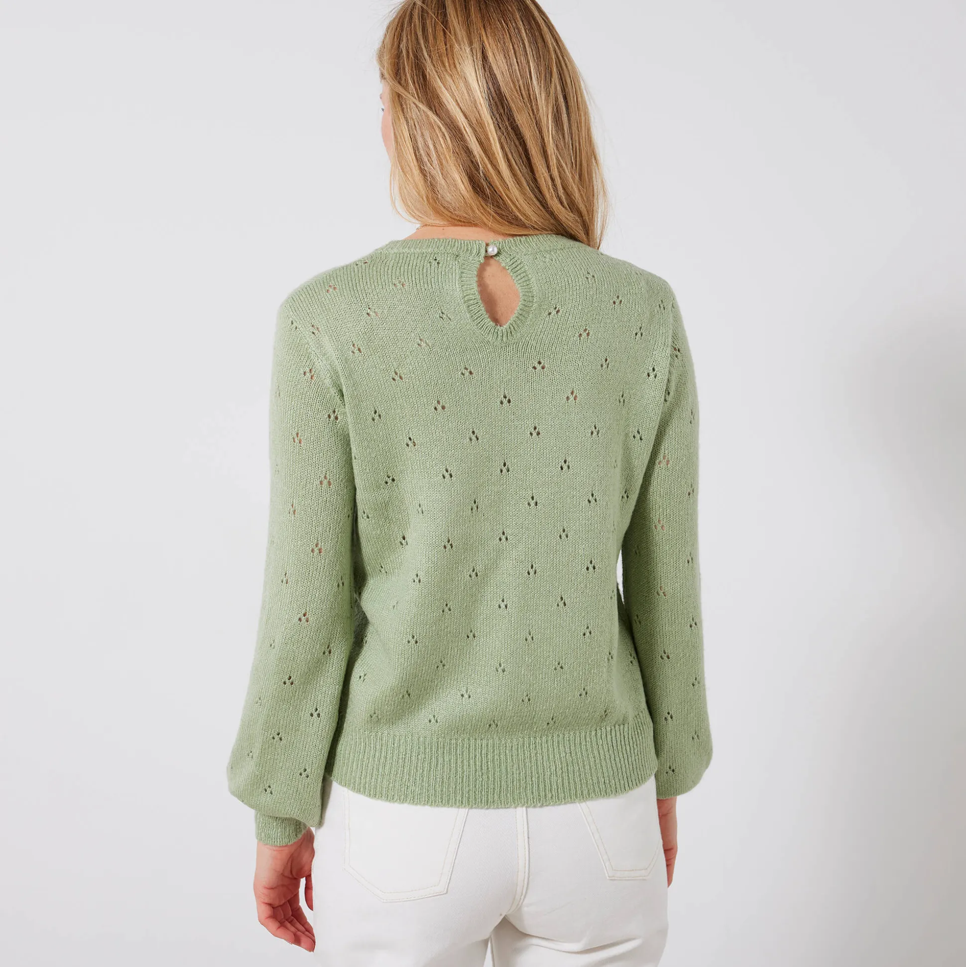 Trui met ronde hals, pointelletricot met mohairtouch