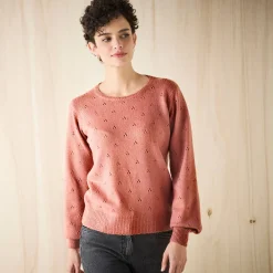 Trui met ronde hals, pointelletricot met mohairtouch